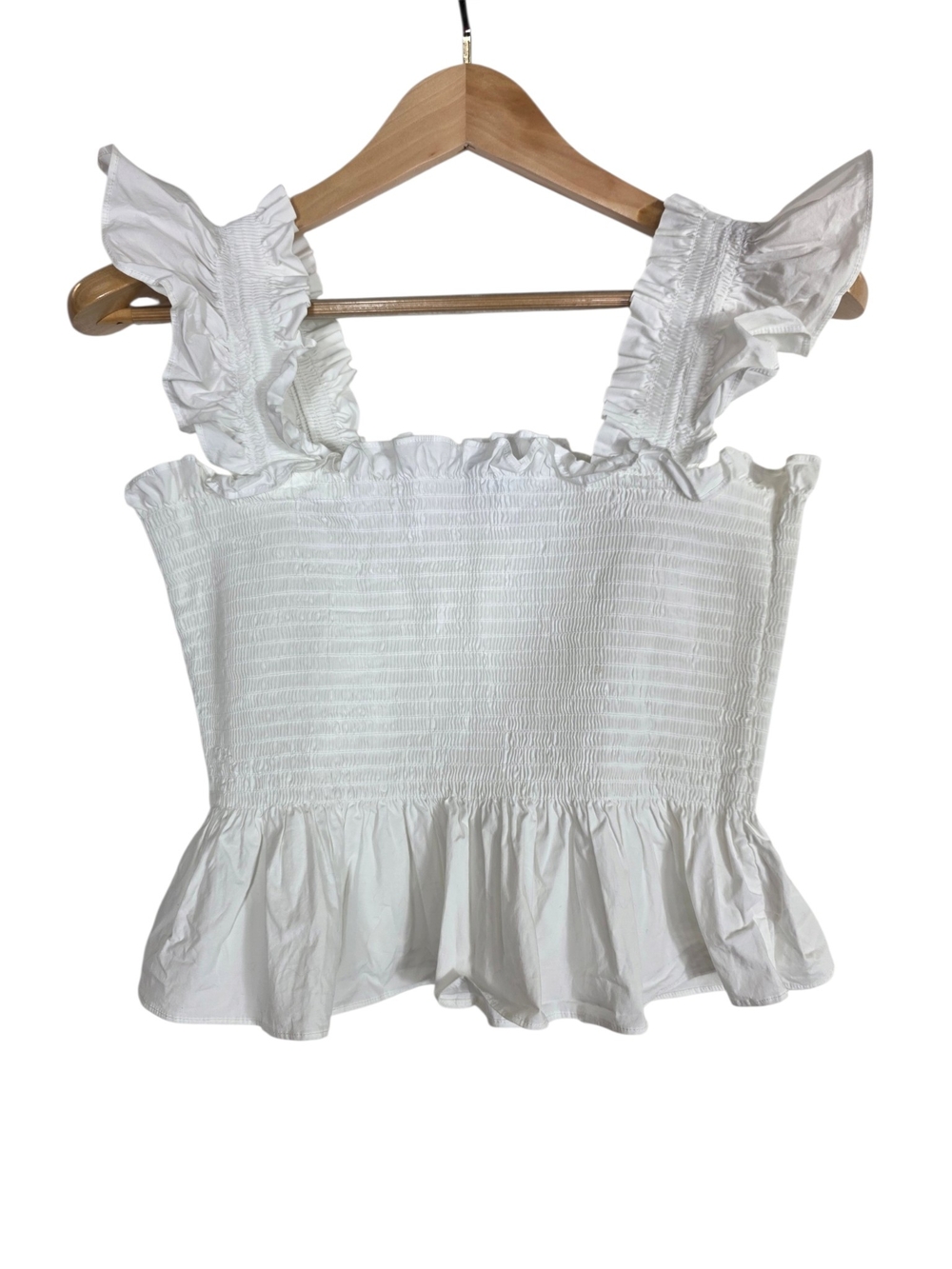 Hill House The Paz nap White Smocked Ruffle Peplum Top - Picture 4 of 11